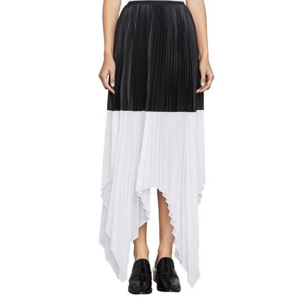 BCBGMaxAzria Christy Black and White Wet Color block Asymmetrical Maxi Skirt